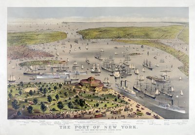 Der Hafen von New York: Vogelperspektive vom Battery, Blick nach Süden, veröffentlicht 1878 von American School